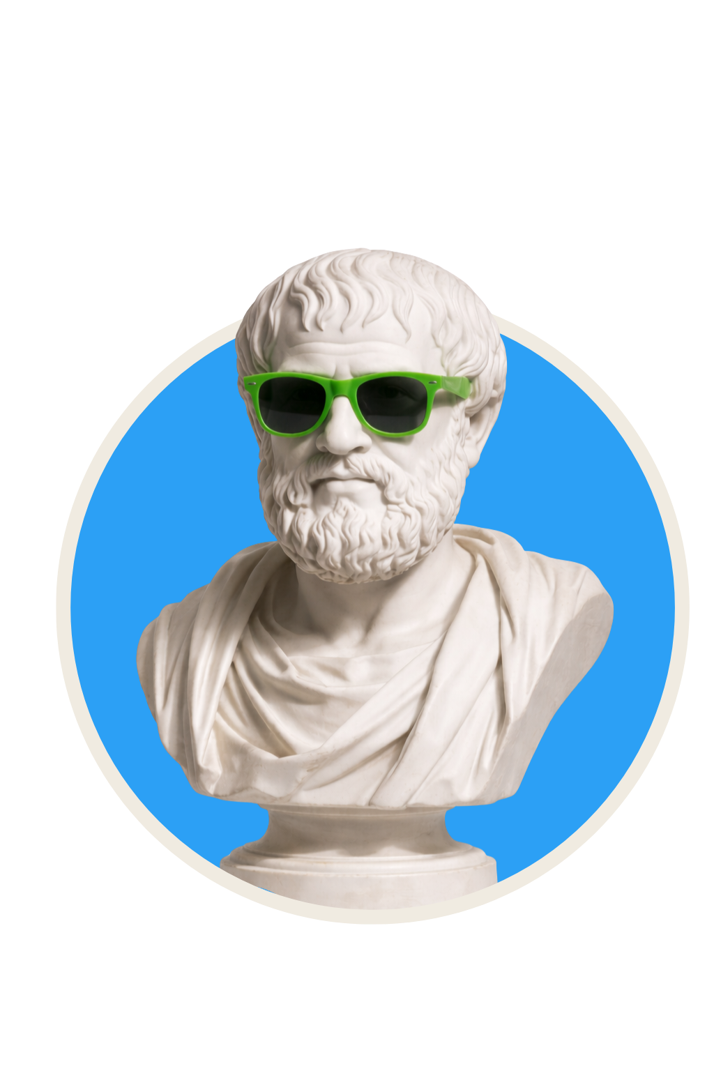 Classical bust mascot wearing green sunglasses
